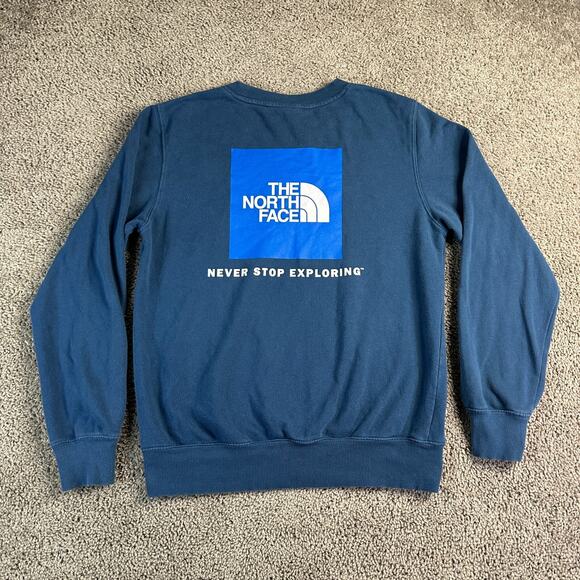 The North Face Sweatshirt Mens Small Blue White Half Dome Logo TNF Crewneck - Picture 2 of 12